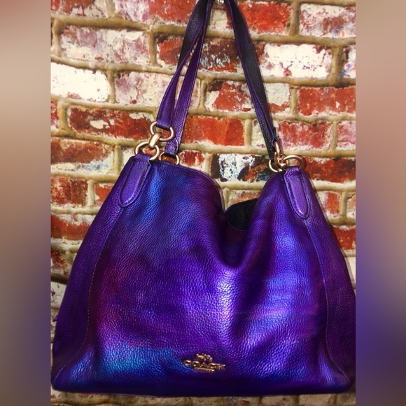 STUNNING Coach Madison Metallic Purple Mult Color Pebbled Leather Shoulder Bag - Picture 3 of 14